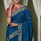Very Much Indian EXCLUSIVE! Handloom Pure Cotton Paithani With Peacock Pallu - Teal Blue | Swadesiicart
