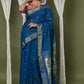 Very Much Indian EXCLUSIVE! Handloom Pure Cotton Paithani With Peacock Pallu - Teal Blue | Swadesiicart