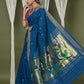 Very Much Indian EXCLUSIVE! Handloom Pure Cotton Paithani With Peacock Pallu - Teal Blue | Swadesiicart