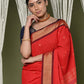 Very Much Indian EXCLUSIVE! Handloom Pure Cotton Paithani With Asawali Pallu - Bright Red | Swadesiicart