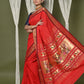 Very Much Indian EXCLUSIVE! Handloom Pure Cotton Paithani With Asawali Pallu - Bright Red | Swadesiicart
