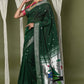 Very Much Indian EXCLUSIVE! Silver Zari Handloom Pure Cotton Paithani With Parrot Pallu - Forest Green | Swadesiicart