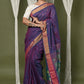 Very Much Indian EXCLUSIVE! Handloom Pure Cotton Paithani With Lotus Pallu - Dark Violet | Swadesiicart