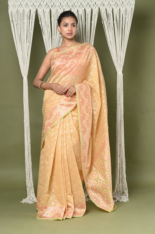 Very Much Indian Exclusive High Quality Handloom Banarasi Cotton Saree with Beautiful Abstract Print. | Swadesiicart
