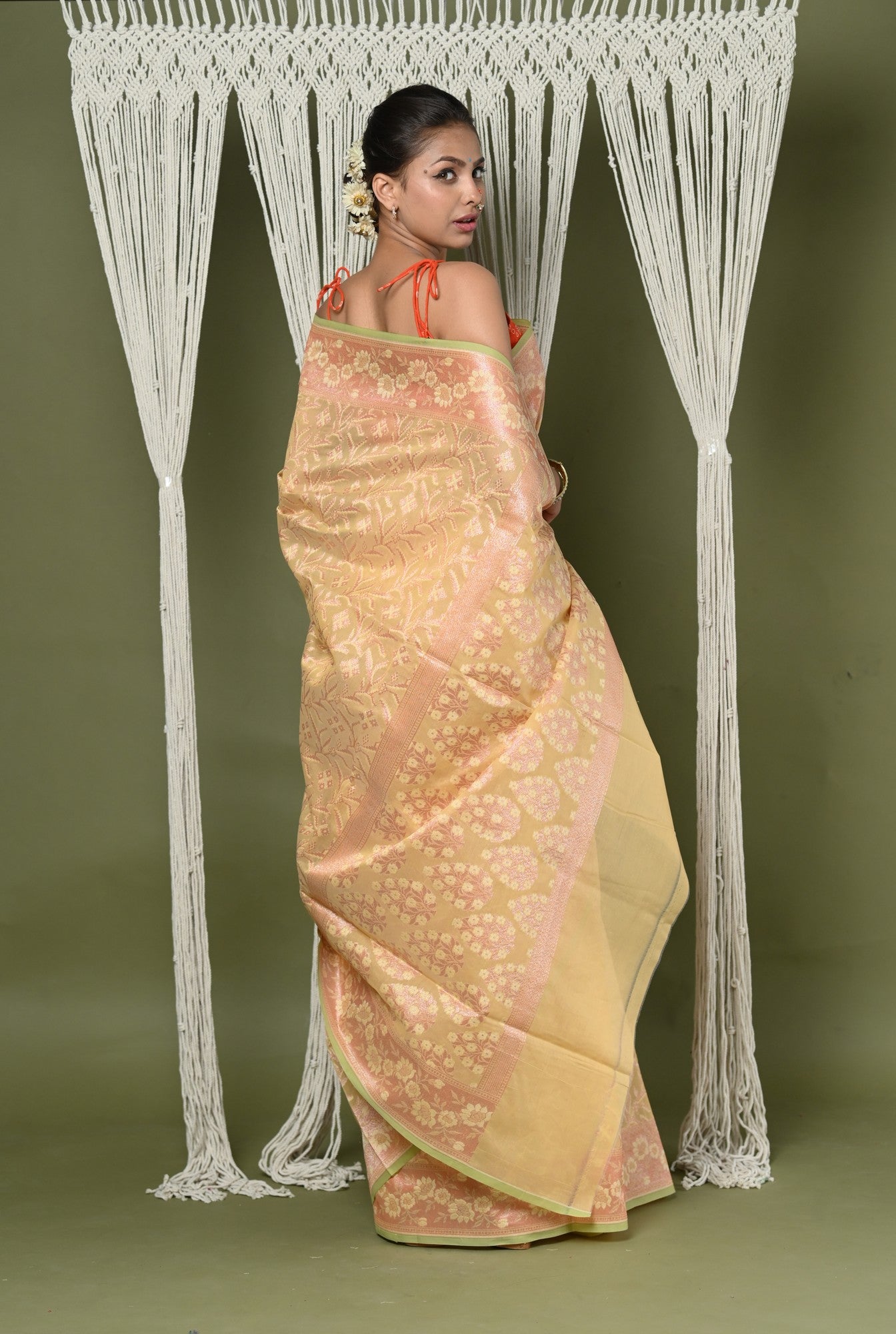 Very Much Indian Exclusive High Quality Handloom Banarasi Cotton Saree with Beautiful Abstract Print. | Swadesiicart