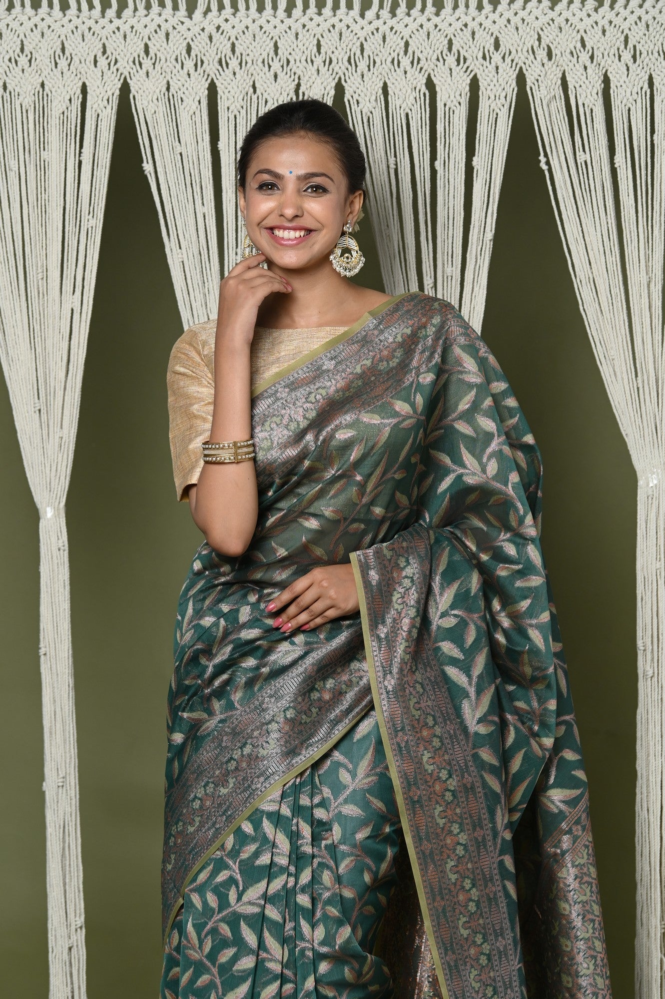 Very Much Indian Exclusive High Quality Handloom Banarasi Cotton Saree with Beautiful Abstract Print. | Swadesiicart