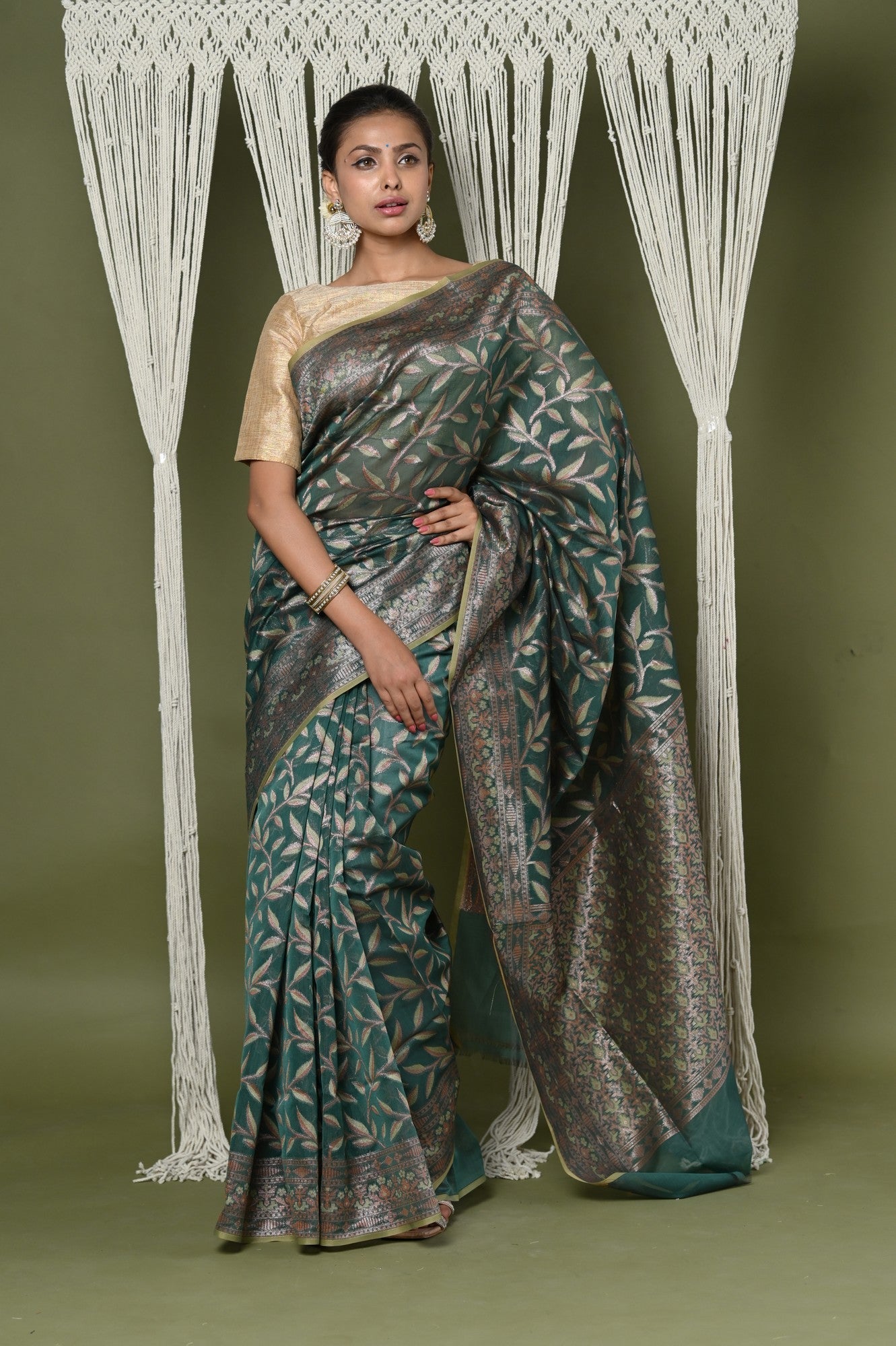 Very Much Indian Exclusive High Quality Handloom Banarasi Cotton Saree with Beautiful Abstract Print. | Swadesiicart