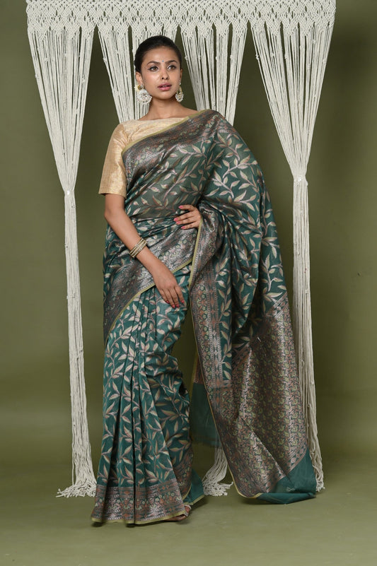 Very Much Indian Exclusive High Quality Handloom Banarasi Cotton Saree with Beautiful Abstract Print. | Swadesiicart