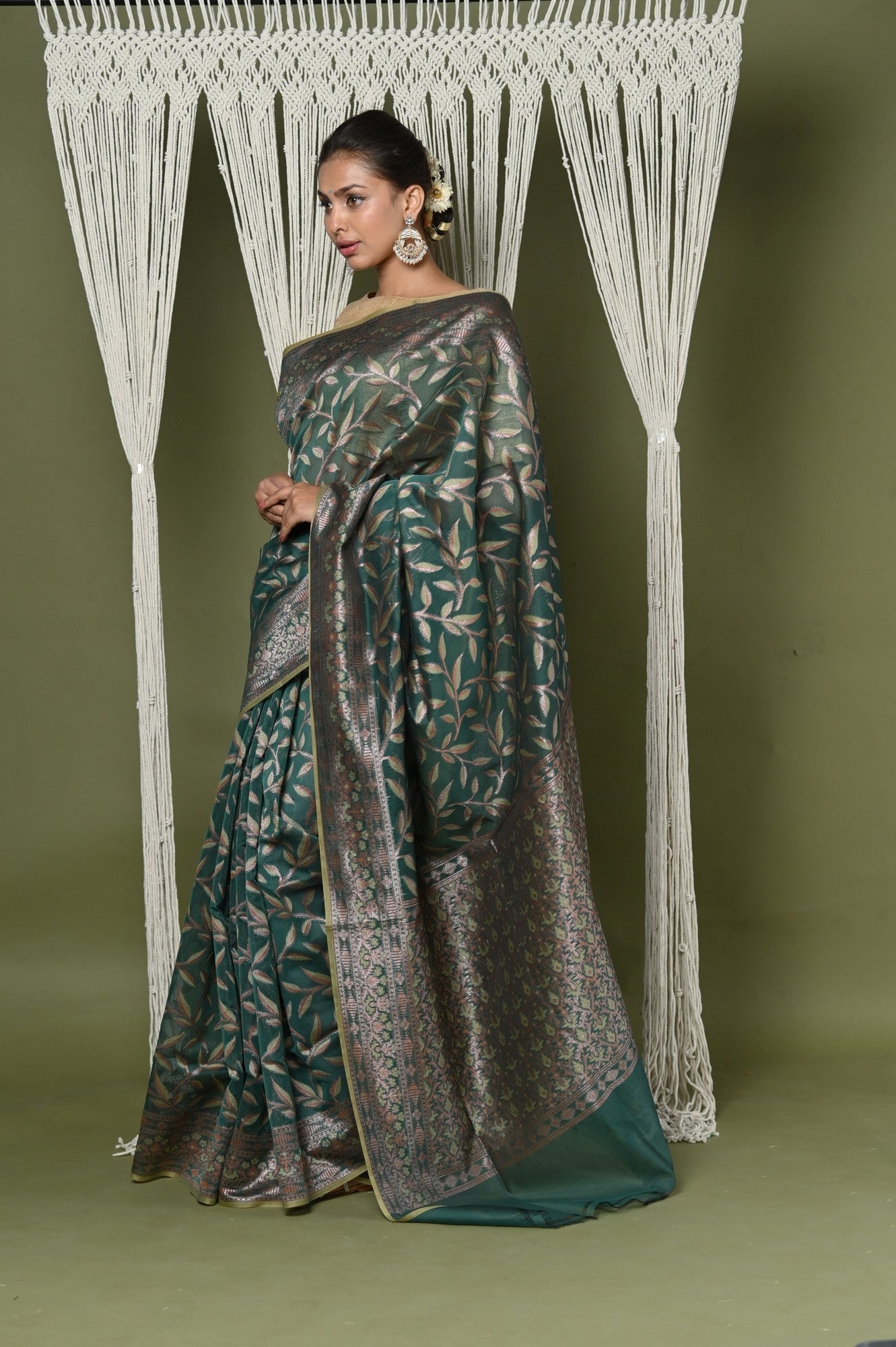 Very Much Indian Exclusive High Quality Handloom Banarasi Cotton Saree with Beautiful Abstract Print. | Swadesiicart