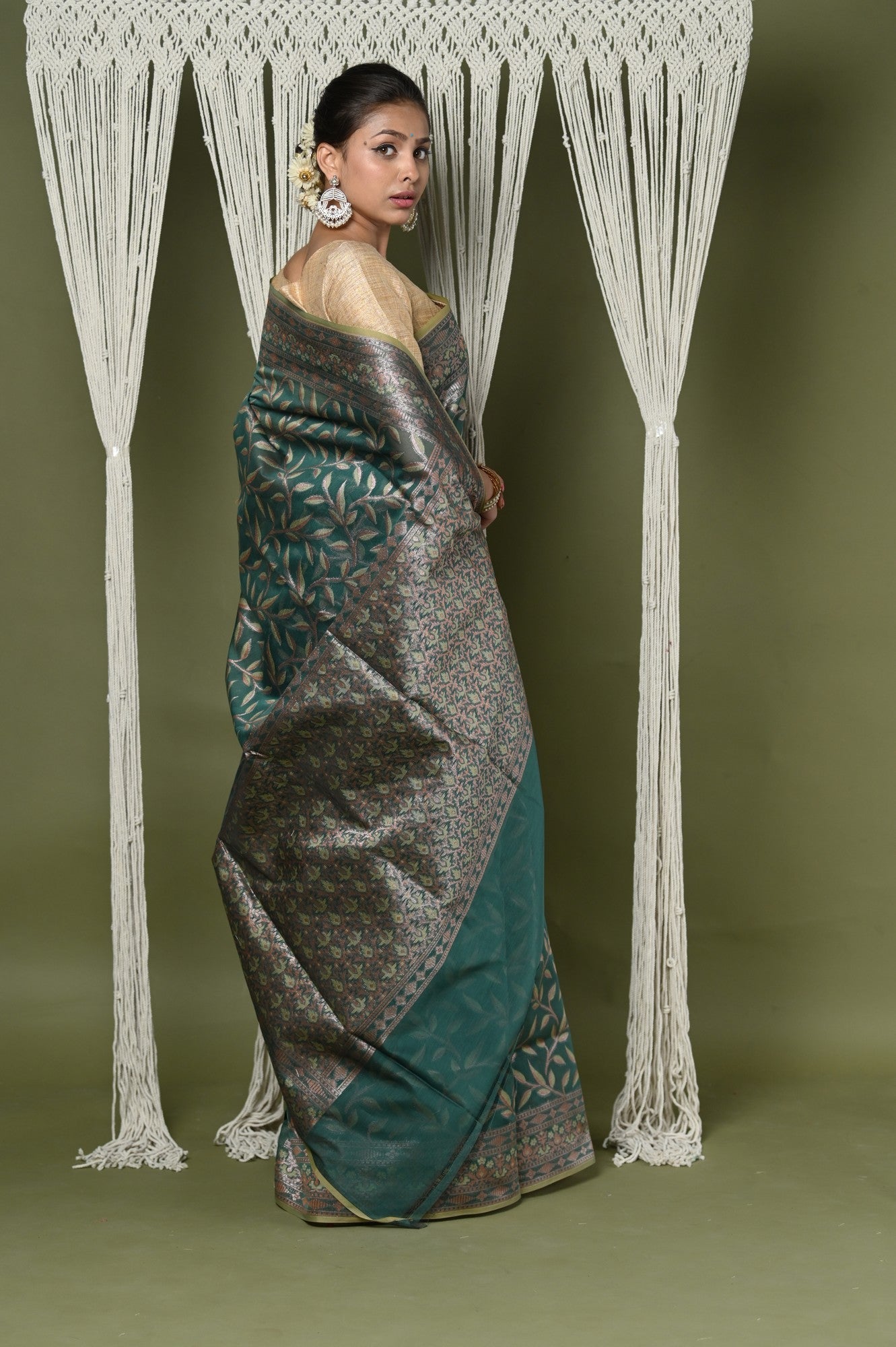 Very Much Indian Exclusive High Quality Handloom Banarasi Cotton Saree with Beautiful Abstract Print. | Swadesiicart
