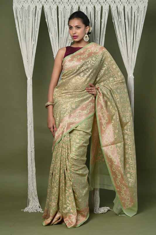Very Much Indian Exclusive High Quality Handloom Banarasi Cotton Saree with Beautiful Abstract Print. | Swadesiicart