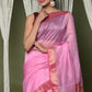 Very Much Indian Handloom Cotton Silk Saree With Sleek Golden Border - rose pink | Swadesiicart