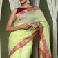 Very Much Indian Handloom Cotton Silk Saree With Sleek Golden Border - chartreuse green | Swadesiicart