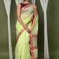 Very Much Indian Handloom Cotton Silk Saree With Sleek Golden Border - chartreuse green | Swadesiicart
