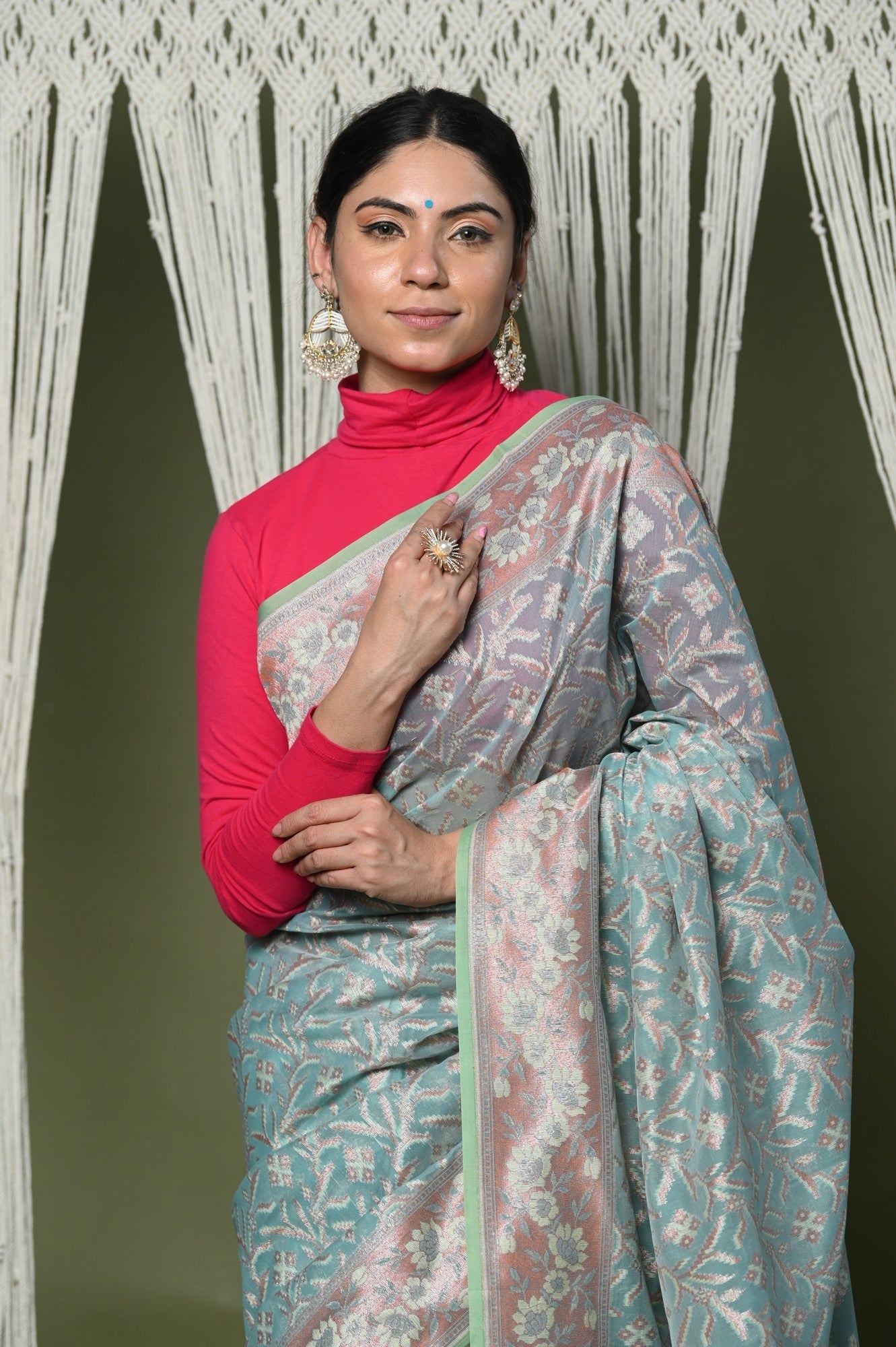 Very Much Indian Exclusive High Quality Handloom Banarasi Cotton Saree with Beautiful Abstract Print. | Swadesiicart