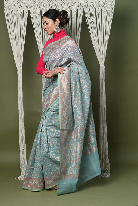Very Much Indian Exclusive High Quality Handloom Banarasi Cotton Saree with Beautiful Abstract Print. | Swadesiicart