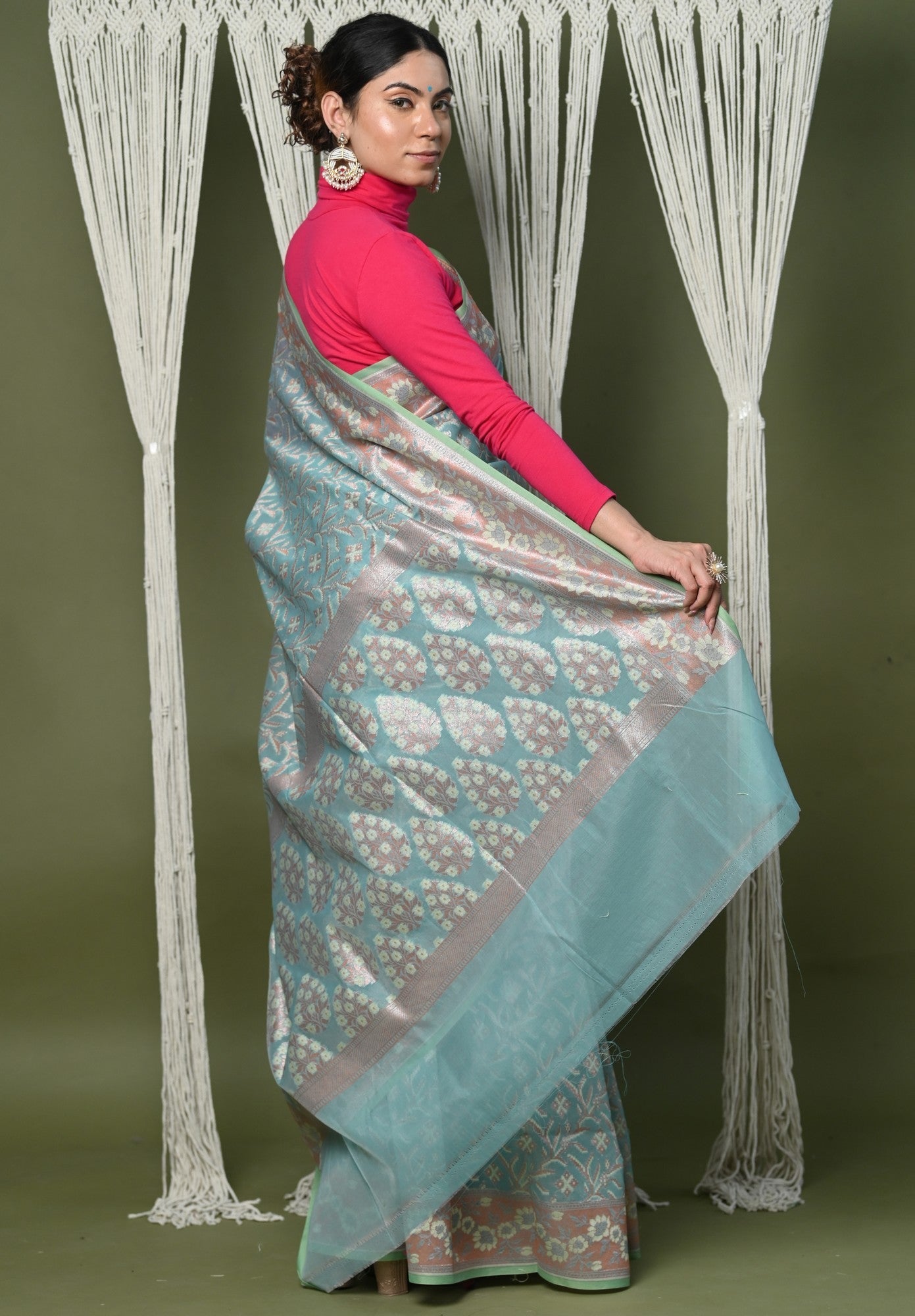Very Much Indian Exclusive High Quality Handloom Banarasi Cotton Saree with Beautiful Abstract Print. | Swadesiicart