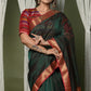 Very Much Indian Handloom Cotton Silk Saree With Sleek Golden Border - dark green | Swadesiicart