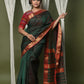 Very Much Indian Handloom Cotton Silk Saree With Sleek Golden Border - dark green | Swadesiicart