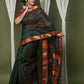 Very Much Indian Handloom Cotton Silk Saree With Sleek Golden Border - dark green | Swadesiicart
