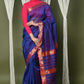 Very Much Indian Handloom Cotton Silk Saree With Sleek Golden Border - dark blue | Swadesiicart