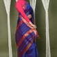 Very Much Indian Handloom Cotton Silk Saree With Sleek Golden Border - dark blue | Swadesiicart