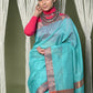 Very Much Indian Handloom Cotton Silk Saree With Sleek Golden Border - sky blue | Swadesiicart