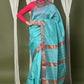Very Much Indian Handloom Cotton Silk Saree With Sleek Golden Border - sky blue | Swadesiicart