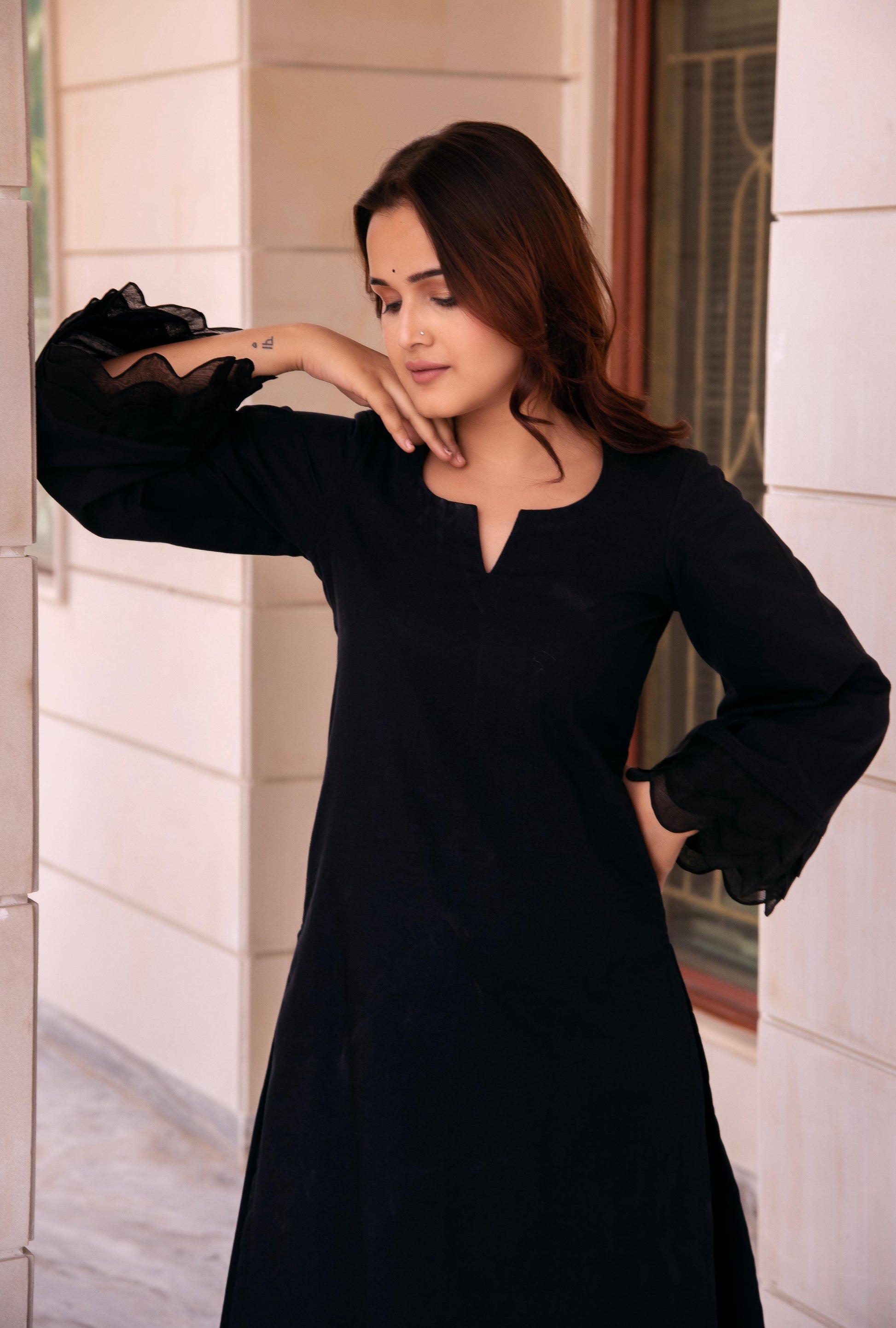 Pomcha Jaipur Kapas Pure Black Co-Ord Set - Swadesiicart