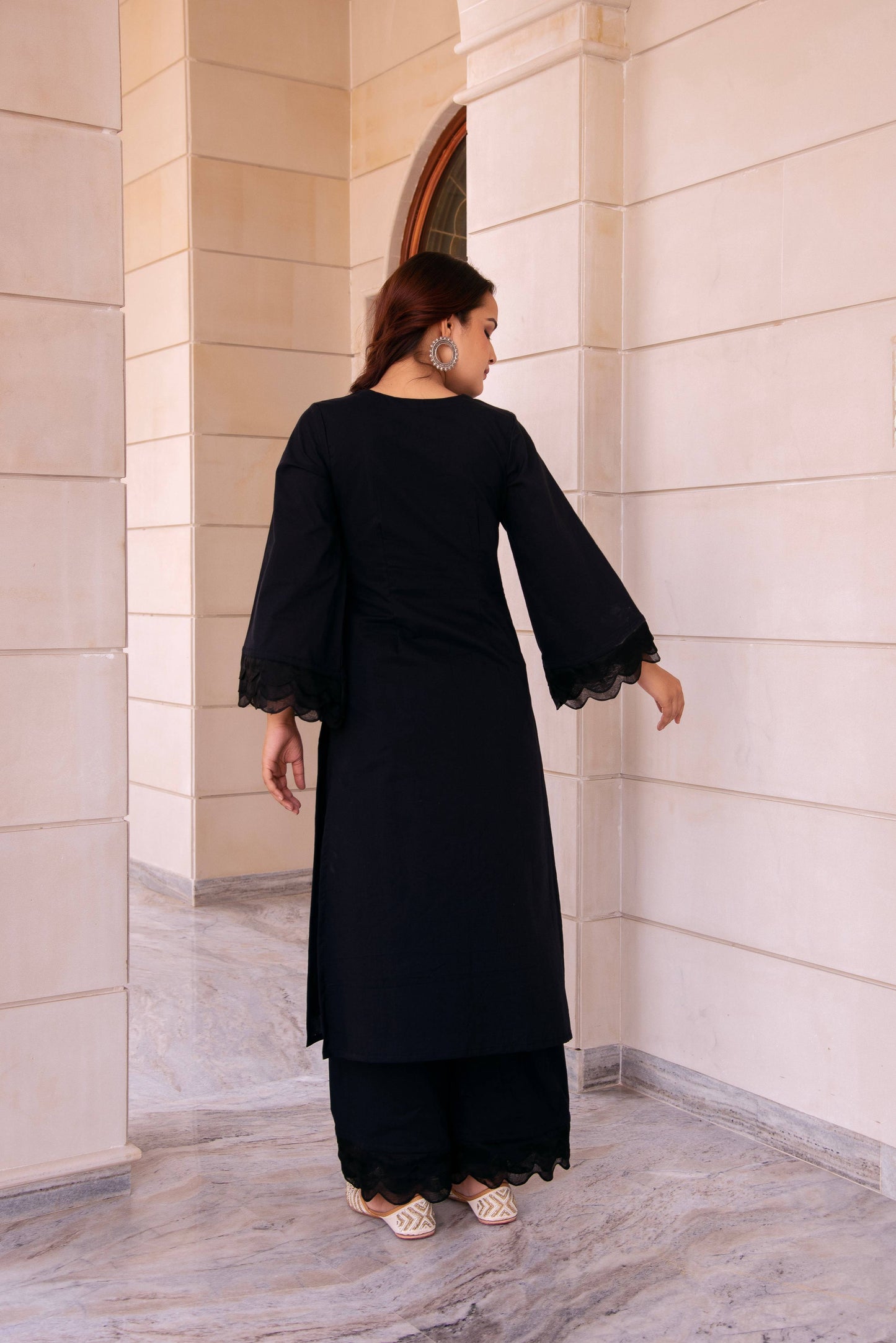 Pomcha Jaipur Kapas Pure Black Co-Ord Set - Swadesiicart