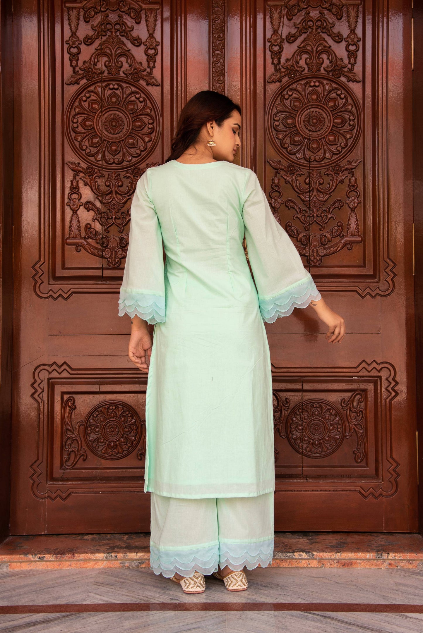 Pomcha Jaipur Kapas Pastel Green Co-Ord Set - Swadesiicart