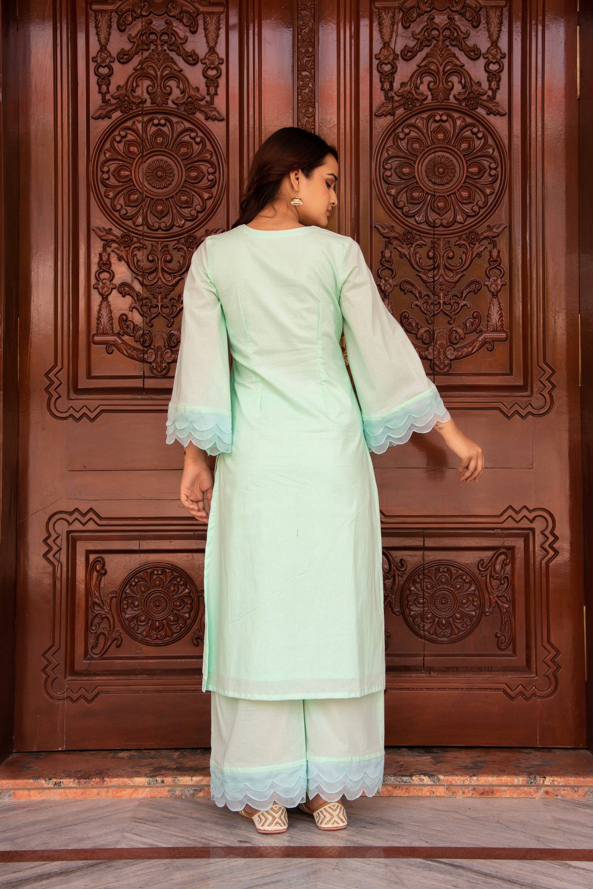 Pomcha Jaipur Kapas Pastel Green Co-Ord Set - Swadesiicart