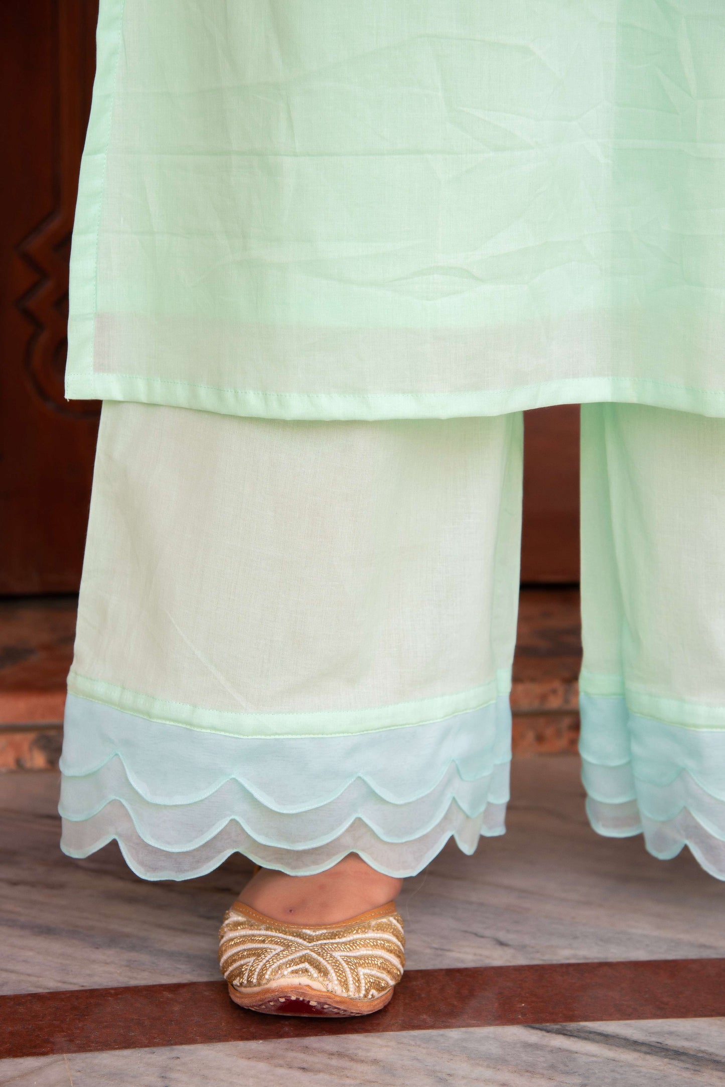 Pomcha Jaipur Kapas Pastel Green Co-Ord Set - Swadesiicart