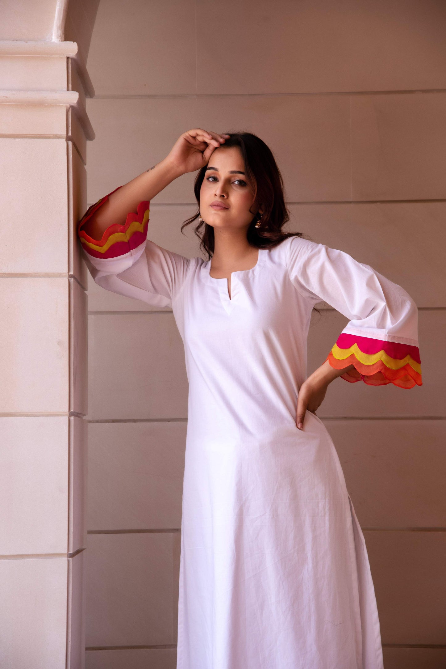 Pomcha Jaipur Kapas Rangbirangi White Co-Ord Set - Swadesiicart