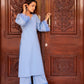 Pomcha Jaipur Kapas Powder Blue Co-Ord Set - Swadesiicart