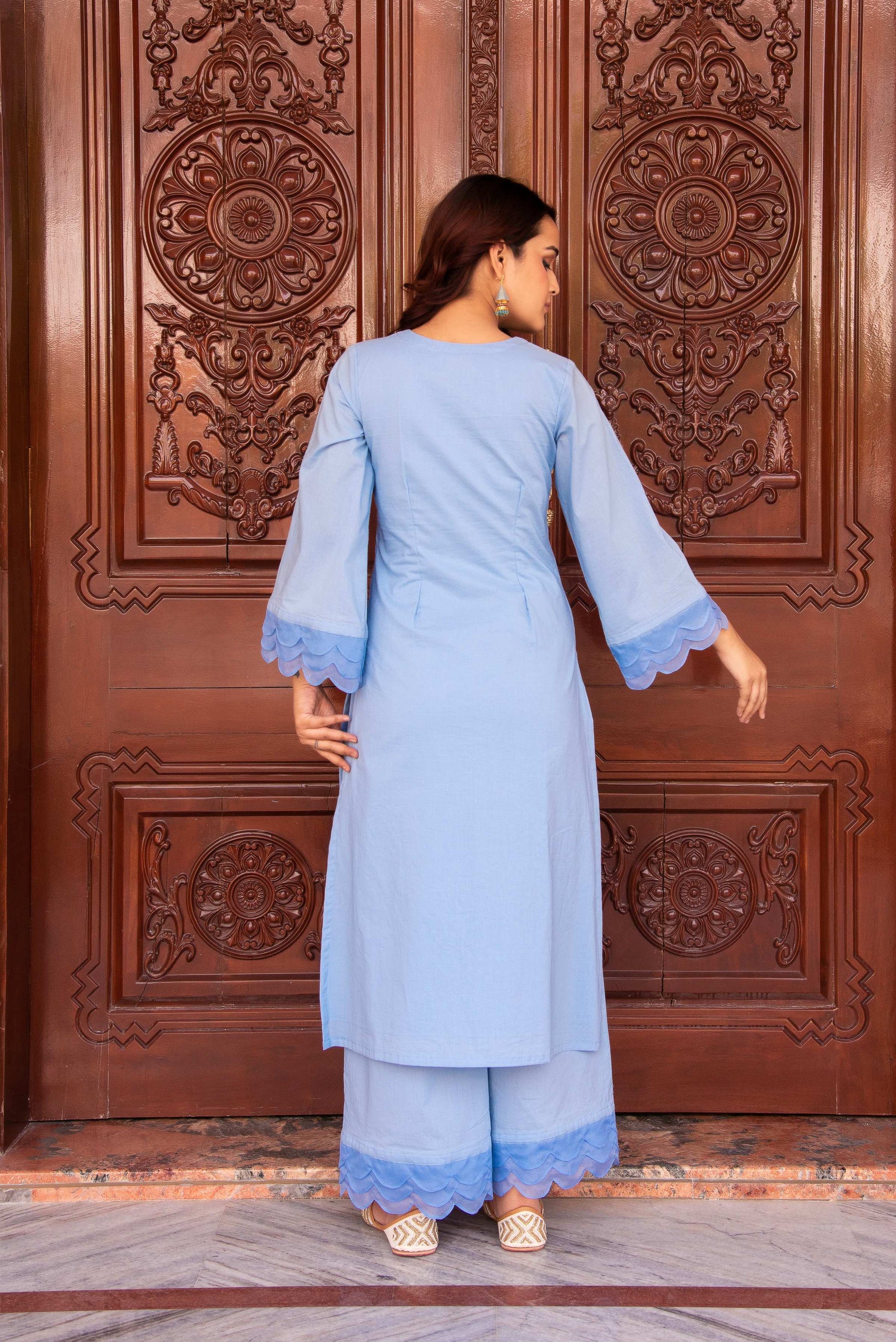 Pomcha Jaipur Kapas Powder Blue Co-Ord Set - Swadesiicart
