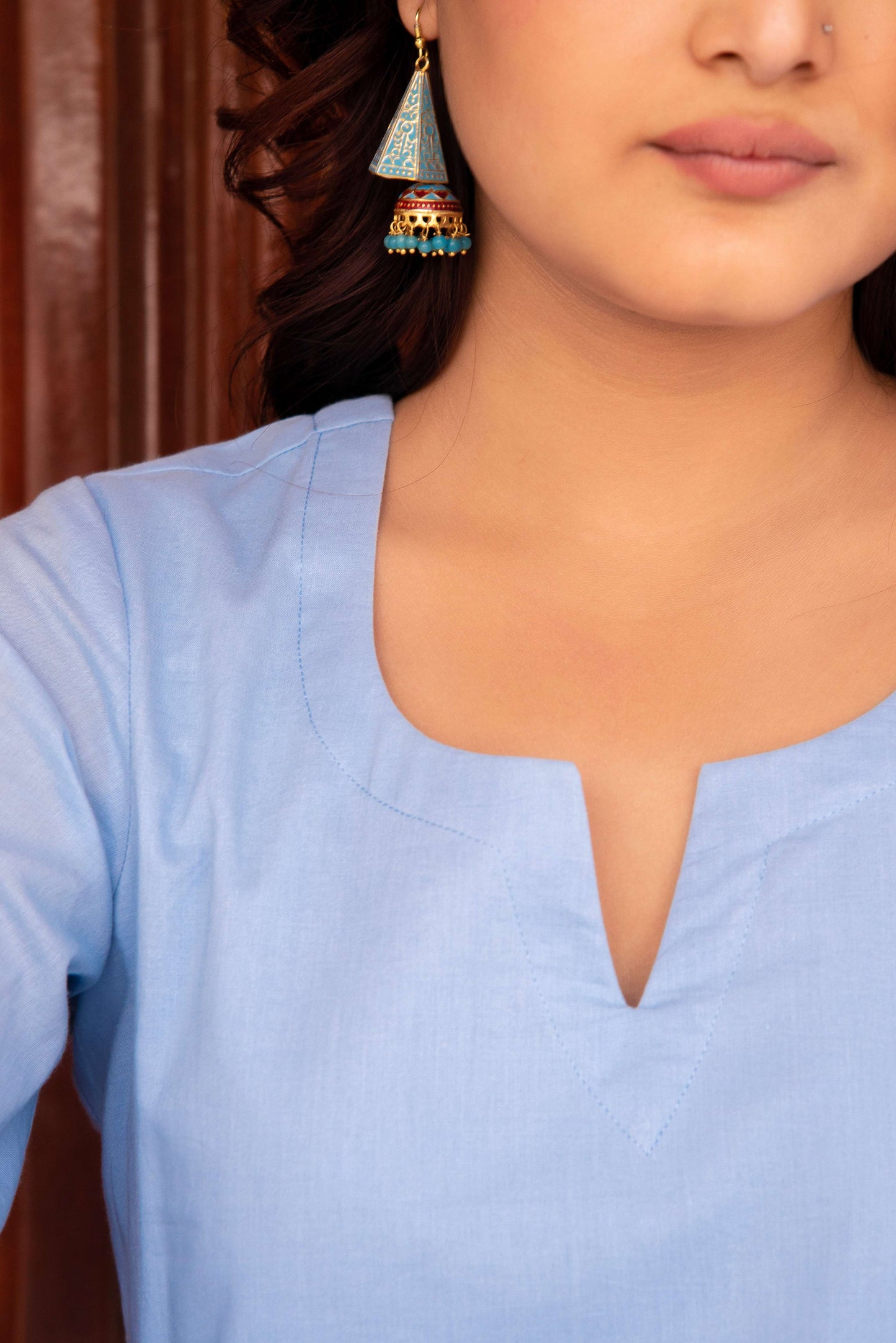 Pomcha Jaipur Kapas Powder Blue Co-Ord Set - Swadesiicart