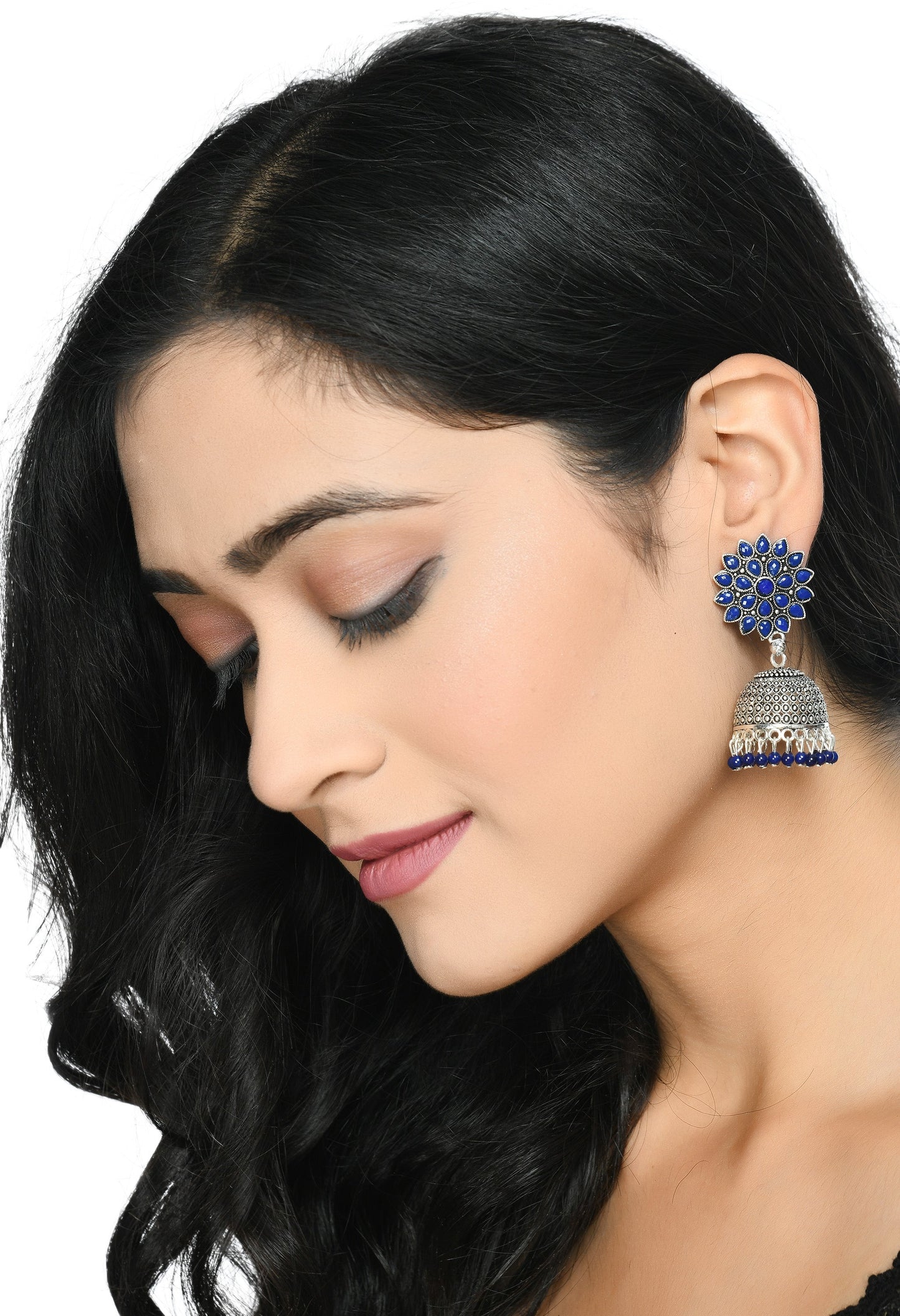 Mominos Fashion Joharkamal Kundan work Jhumka with Blue Beads - Swadesiicart