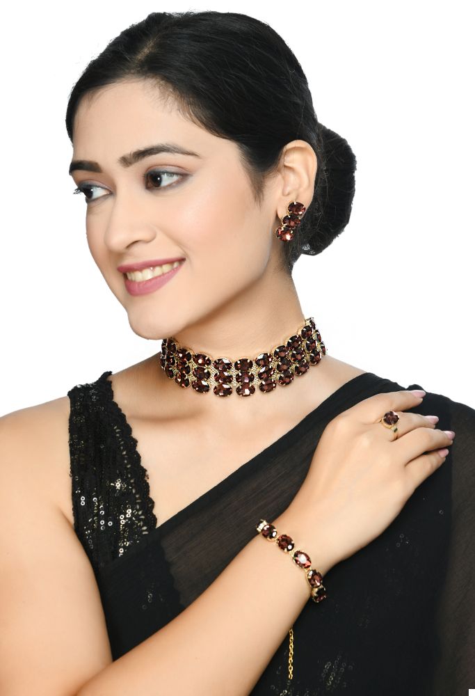 Mominos Fashion Johar Kamal Gold-Polished Finish Stone Choker For Women (Brown) | Swadesiicart