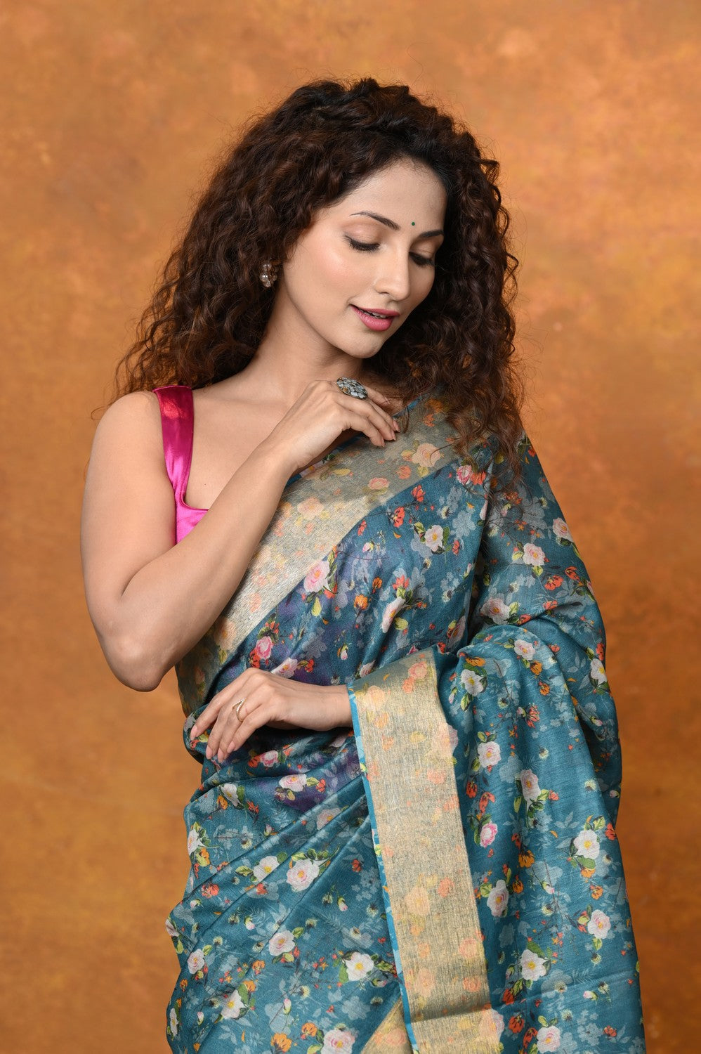 Very Much Indian Designed By VMI - Handloom Moonga Tussar Silk Saree With Digital Floral Print | Swadesiicart
