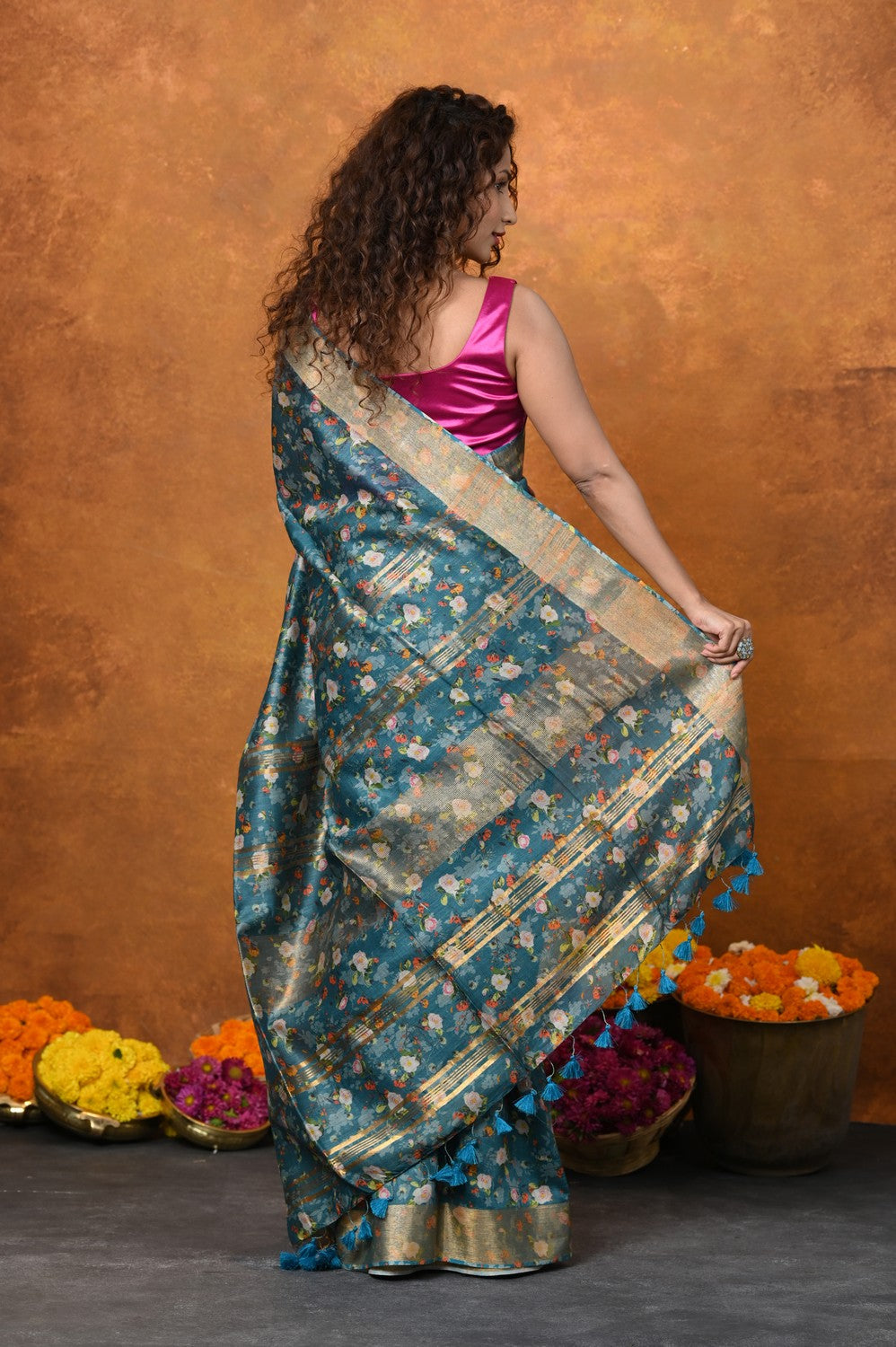 Very Much Indian Designed By VMI - Handloom Moonga Tussar Silk Saree With Digital Floral Print | Swadesiicart