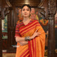 Very Much Indian Handloom Cotton Viscose Ilkal Saree With Pure Resham Pallu - Bright Mustard Yellow With Red Border | Swadesiicart