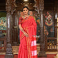 Very Much Indian Handloom Cotton Viscose Ilkal Saree With Pure Resham Pallu - Bright Red With Red Border | Swadesiicart