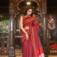 Very Much Indian Handloom Cotton Viscose Ilkal Saree With Pure Resham Pallu - Bright Maroon With Red Border | Swadesiicart