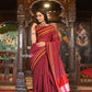 Very Much Indian Handloom Cotton Viscose Ilkal Saree With Pure Resham Pallu - Bright Maroon With Red Border | Swadesiicart