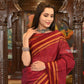 Very Much Indian Handloom Cotton Viscose Ilkal Saree With Pure Resham Pallu - Bright Maroon With Red Border | Swadesiicart