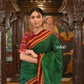 Very Much Indian Handloom Cotton Viscose Ilkal Saree With Pure Resham Pallu - Bright Green With Red Border | Swadesiicart