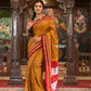 Very Much Indian Handloom Cotton Viscose Ilkal Saree With Pure Resham Pallu - Bright Beige Yellow With Red Border | Swadesiicart