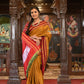 Very Much Indian Handloom Cotton Viscose Ilkal Saree With Pure Resham Pallu - Bright Beige Yellow With Red Border | Swadesiicart