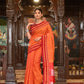 Very Much Indian Handloom Cotton Viscose Ilkal Saree With Pure Resham Pallu - Bright Orange With Red Border | Swadesiicart